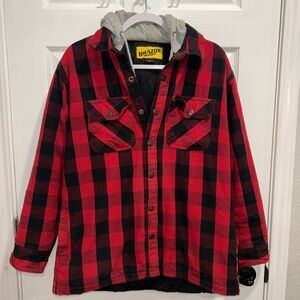 Brazos Work Force BUFFALO Plaid Insulated Hooded Work Jacket QUILTED Mens Medium